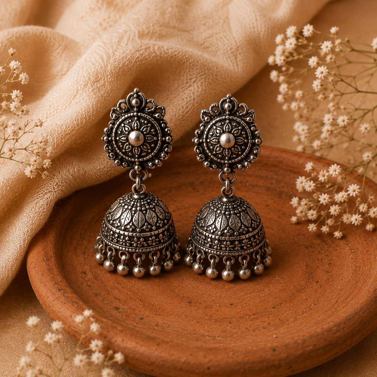Oxidised silver earrings by Shrim Studio